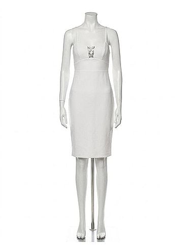 Bebe Bebe Women Illusions Bodycon Fit Spaghetti Strap Pencil Sheath Dress Ivory White in Ivory White (view 1)