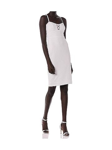 Bebe Bebe Women Illusions Bodycon Fit Spaghetti Strap Pencil Sheath Dress Ivory White in Ivory White (view 2)