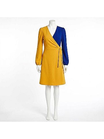 Kasper Surplice Ruched Mini Sheath Dress in Yellow (view 1)