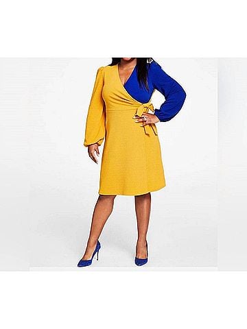 Kasper Surplice Ruched Mini Sheath Dress in Yellow (view 2)