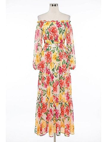 Flying Tomato Floral Daydream Off The Shoulder Maxi Dress in Pink Multi (view 1)