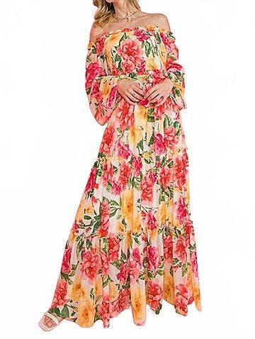 Flying Tomato Floral Daydream Off The Shoulder Maxi Dress in Pink Multi (view 2)