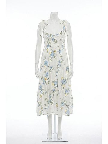 Blu Pepper Tulah Floral Tie Strap Tiered Midi Dress in Blue Yellow Multi (view 1)