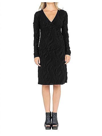 Eva Varro Long Sleeve Fold Over Dress in Crinkle Black (view 2)