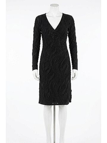 Eva Varro Long Sleeve Fold Over Dress in Crinkle Black (view 1)
