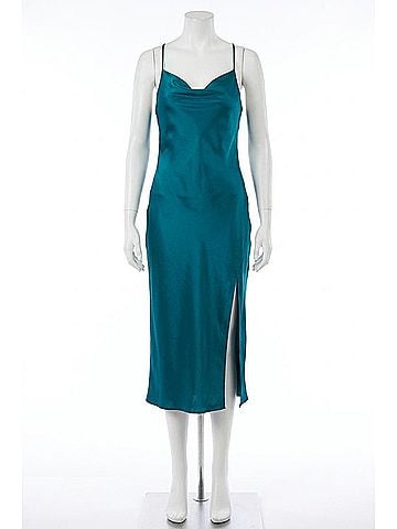 Renee Satin Bias Slip Dress in Green (view 1)
