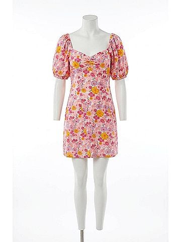 In the Beginning Flower Power Summer Puff Sleeve Dress in Pink Floral (view 1)