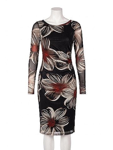 Elana Kattan Dora Fitted Long Sleeves Sheath Midi Dress in Black (view 1)