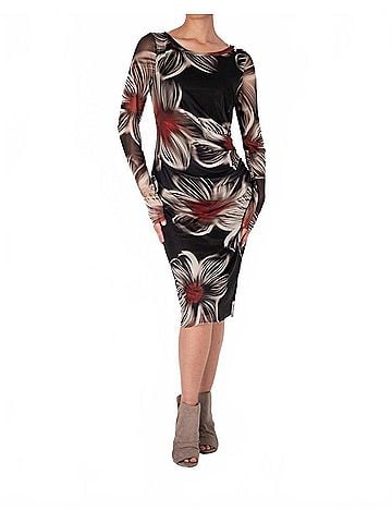 Elana Kattan Dora Fitted Long Sleeves Sheath Midi Dress in Black (view 2)