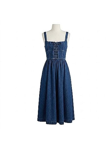 Blu Pepper Lace Up Sleeveless Midi Dress in Denim (view 1)