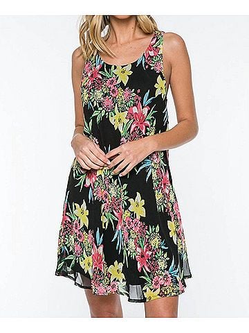 Everly Floral Print Shift Dress in Black (view 2)