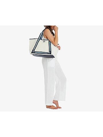 Helen Jon Women's Beach Tote Bag in White/Navy (view 2)
