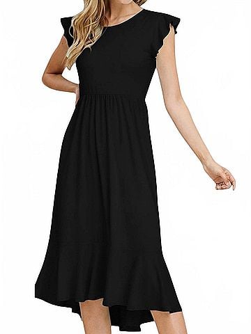 Reborn J Buttery Soft Solid Ruffled Cap Sleeve Dress in Black (view 2)