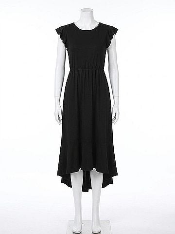 Reborn J Buttery Soft Solid Ruffled Cap Sleeve Dress in Black (view 1)