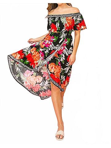 Flying Tomato What I Like About You Floral Midi Dress in Black (view 2)