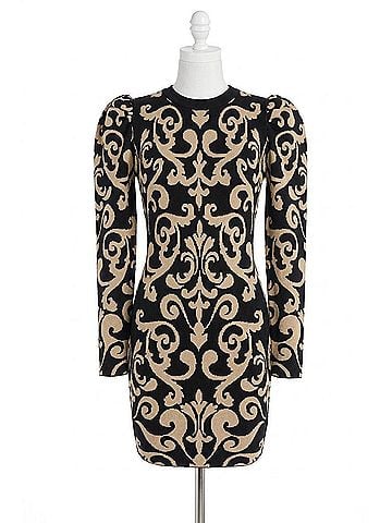 Flying Tomato Antoinette Jacquard Knit Sweater Dress in Black/Beige (view 1)