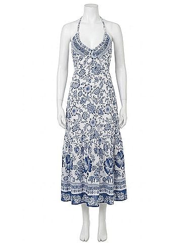 Angie Halter Neck Maxi Dress in Blue Multi (view 1)