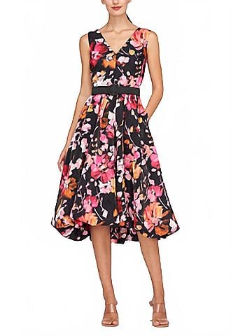 Kay Unger Floral Midi Dress in Saffron/Black (view 2)