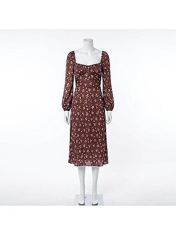 B. Darlin Floral Long Sleeve Midi Dress in Burgundy (view 1)