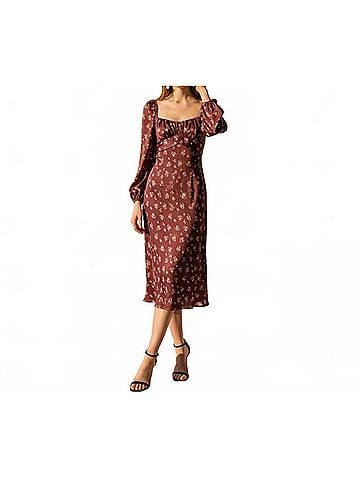 B. Darlin Floral Long Sleeve Midi Dress in Burgundy (view 2)