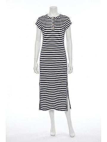 Blu Pepper Knit Midi Dress in Navy And White Stripe (view 1)