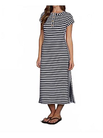 Blu Pepper Knit Midi Dress in Navy And White Stripe (view 2)