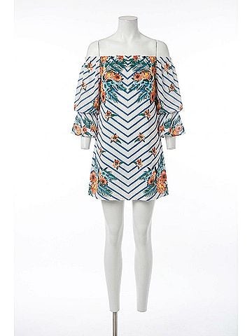 Jealous Tomato Chevron Stripes Floral Shift Dress in Off White (view 1)