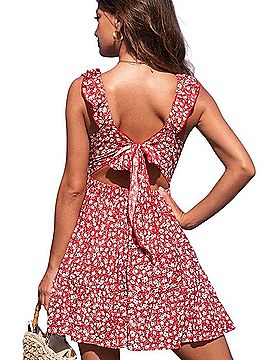 Monteau Coral Floral Tie-Back Mini Dress Casual Dress (view 1)