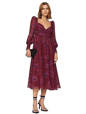 Badgley Mischka Floral Open Back Midi Dress Casual Dress (view 1)