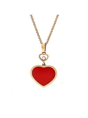 Chopard Happy Hearts Pendant Necklace 18K Rose Gold with Red Stone and 1 Floating Diamond (view 1)