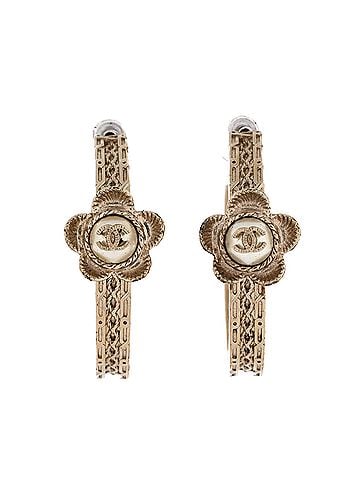 Chanel Flower CC Hoop Earrings Metal with Faux Pearls (view 1)