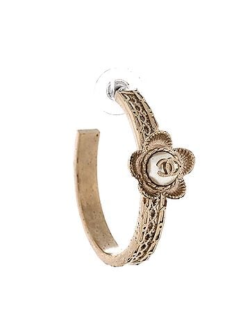 Chanel Flower CC Hoop Earrings Metal with Faux Pearls (view 2)