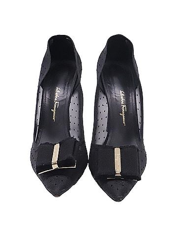 Salvatore Ferragamo Salvatore Ferragamo Vara Bow Accent Mesh Pumps in Black Polyester (view 2)