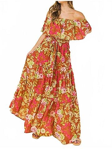 Flying Tomato Falling For You Floral Maxi Dress in Red (view 2)