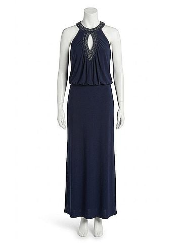 Mignon Beaded Halter Neckline Gown in Midnight (view 1)