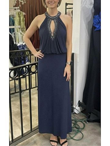 Mignon Beaded Halter Neckline Gown in Midnight (view 2)