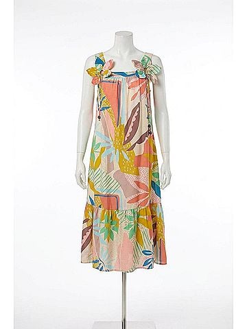 Oddi Tropical Printed Sleeveless Dress in Ivory Multi (view 1)