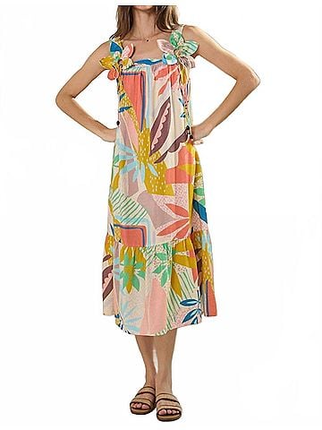 Oddi Tropical Printed Sleeveless Dress in Ivory Multi (view 2)