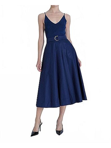 Karina Grimaldi Maria Knit Combo Dress in Navy (view 2)