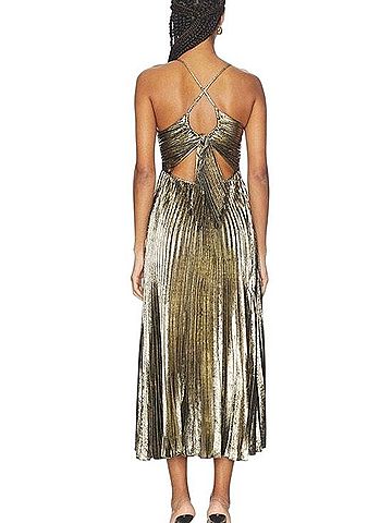 Astr Metallic Gold Pleated Midi Dress Cocktail Dress (view 2)