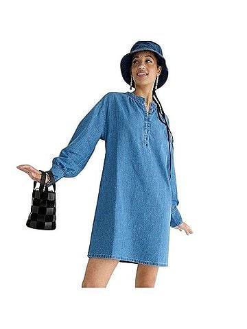 J.Crew Button Denim Shift Dress Casual Dress (view 1)