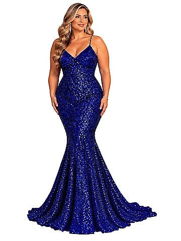 Portia & Scarlett Cobalt Sequin Mermaid Gown Cocktail Dress (view 1)