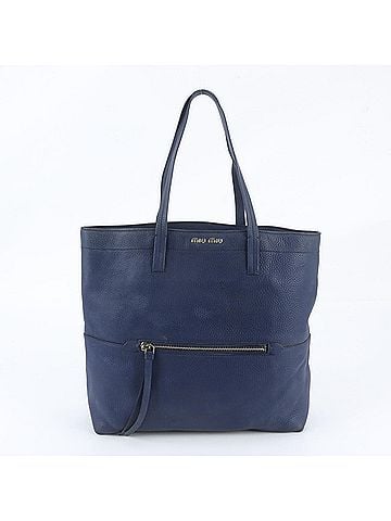 Miu Miu Miu Miu Miu Leather Tote Bag, Shoulder Handbag, Silver Hardware, Navy Blue, Women's (view 1)