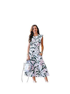 Tory Burch Smocked Printed Floral Ruffle Dress Casual Dress (view 1)