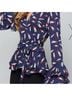 Bebe 100% Polyester Print Blue Red Long Sleeve Blouse Size M - photo 3