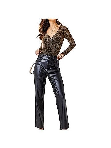 Jun & Ivy Sadie Front Twist VNeck Glitter Knit Lurex Bodysuit Long Sleeve T-Shirt (view 1)