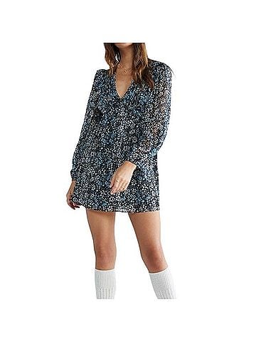 Blue Rain V-Neck Floral Swing Lurex Mini Dress Casual Dress (view 1)
