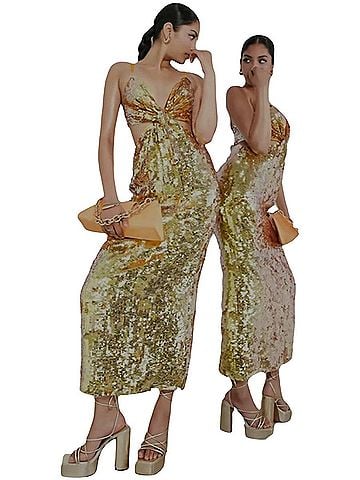 ASOS ASOS Edition knot front sequin cami midi dress with cutouts Cocktail Dress (view 1)