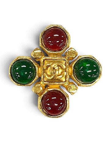 Chanel CHANEL Vintage 97A Gripoix Coco Mark Brooch, Red and Green, Gold Hardware, Made in France, Women's. (view 1)