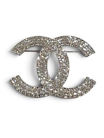 Chanel CHANEL B16S Coco Mark Rhinestone Brooch, Silver, Made in Italy, Women's (view 1)